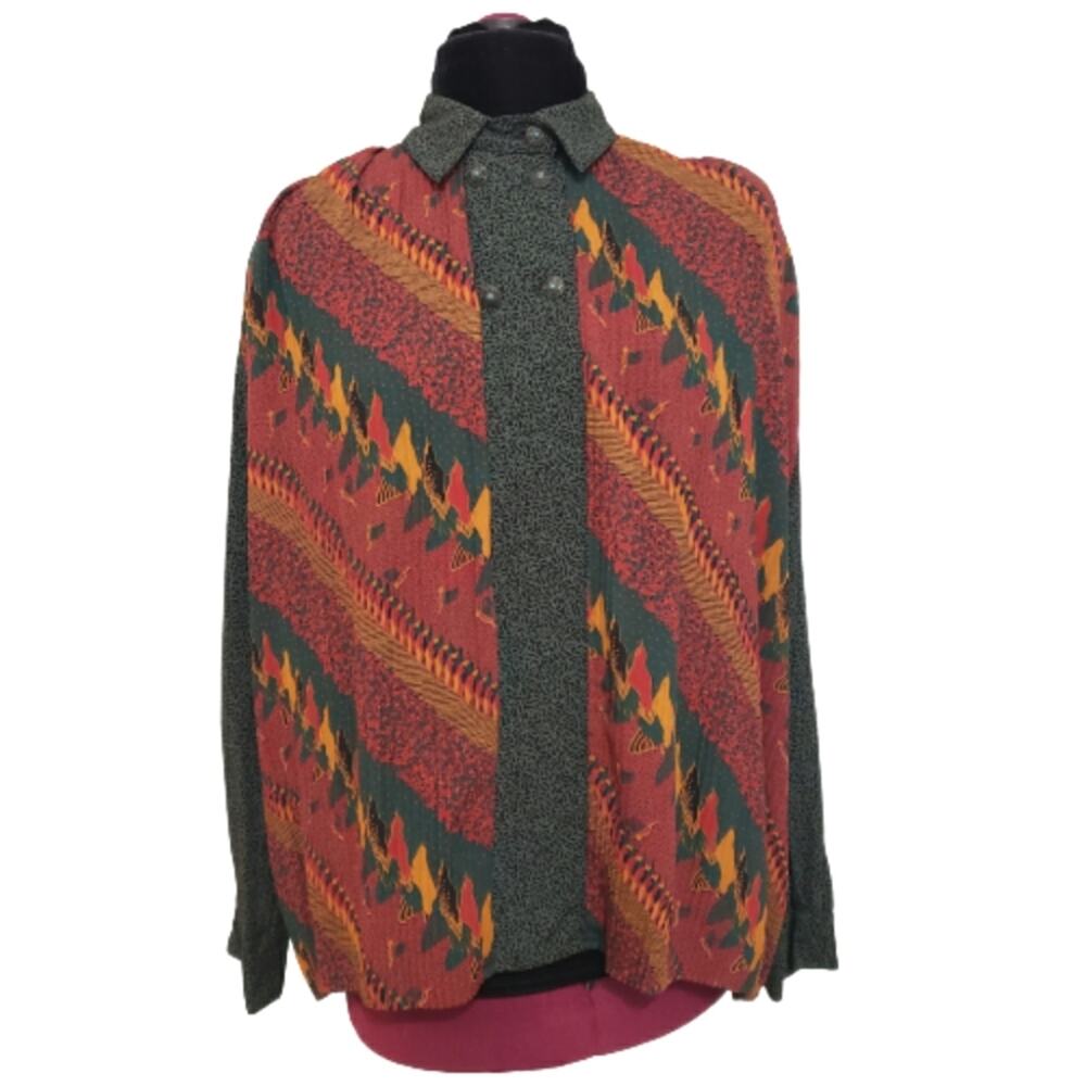 Marsha Brander for Componix Aztec Print Long‎ Sleeve Button Placket Blouse 12